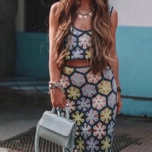 2PCS Floral Crochet Knit Top & Skirt